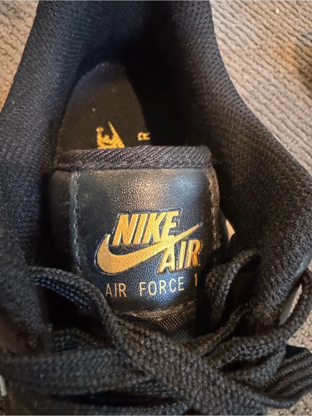 Nike Air Force 1 Men's Black and Gold Low-Top Sneakers